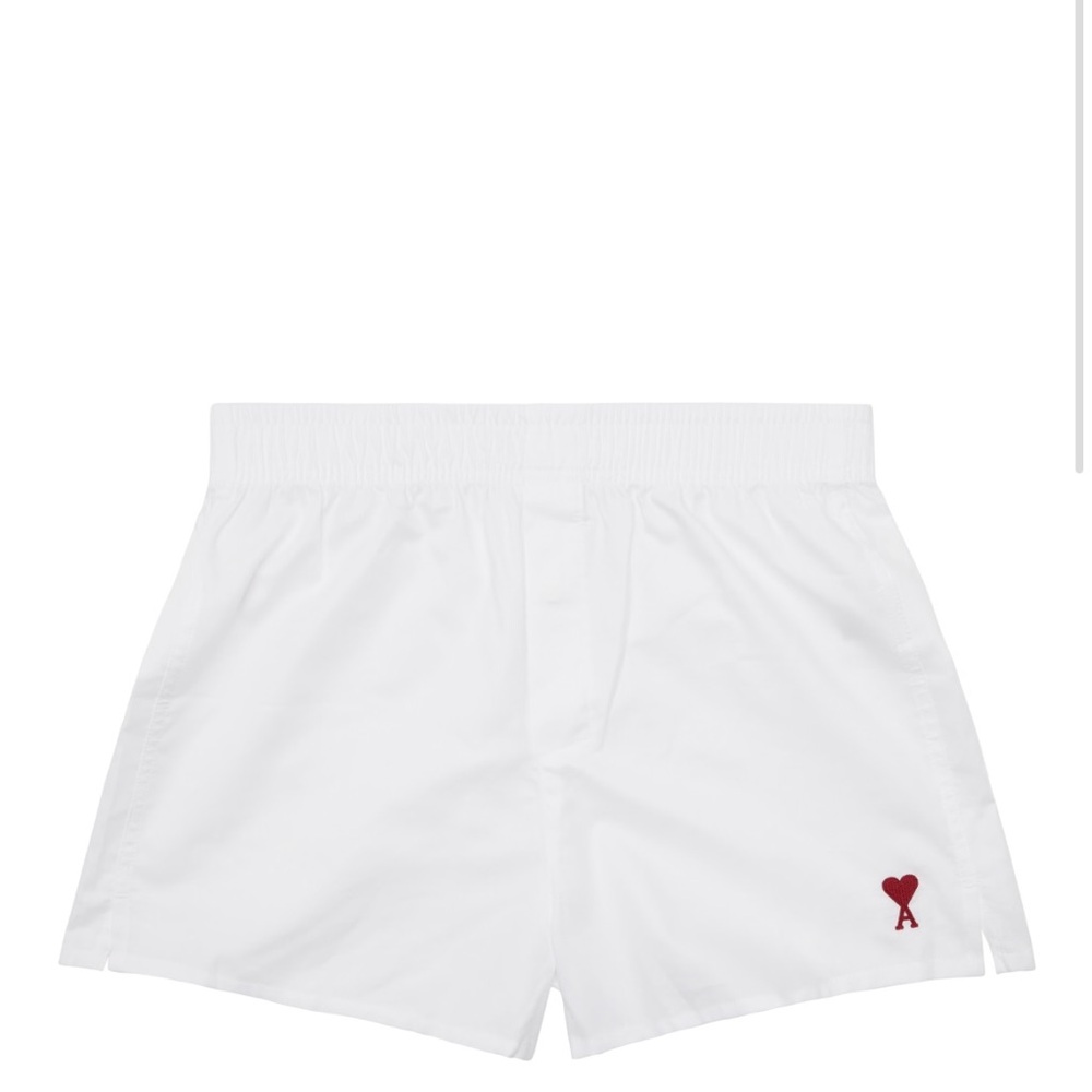 AMI PARIS White Boxer Shorts with Red Heart Logo